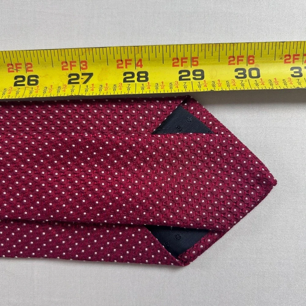 Hugo Boss Necktie Men Burgundy Red White Micro Polka Dot Silk Italy 2.75